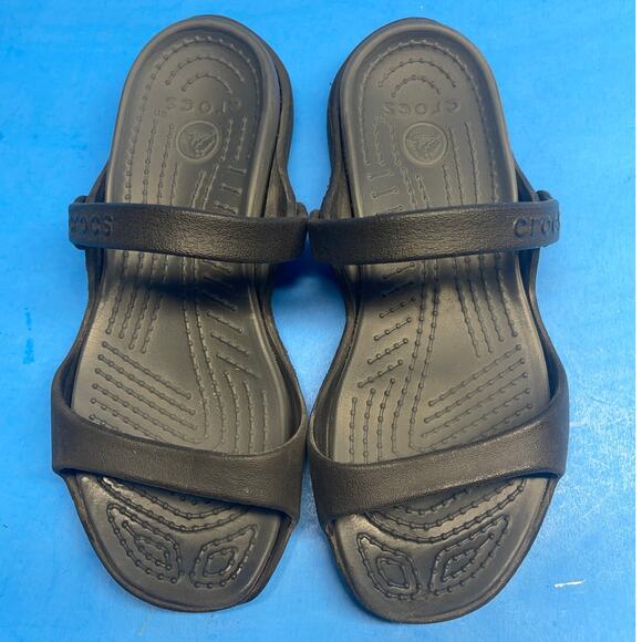 CROC Black 2 Strap Spa, Pool, Comfortable SANDALS Flip Flop Women Size 6 - Picture 6 of 10